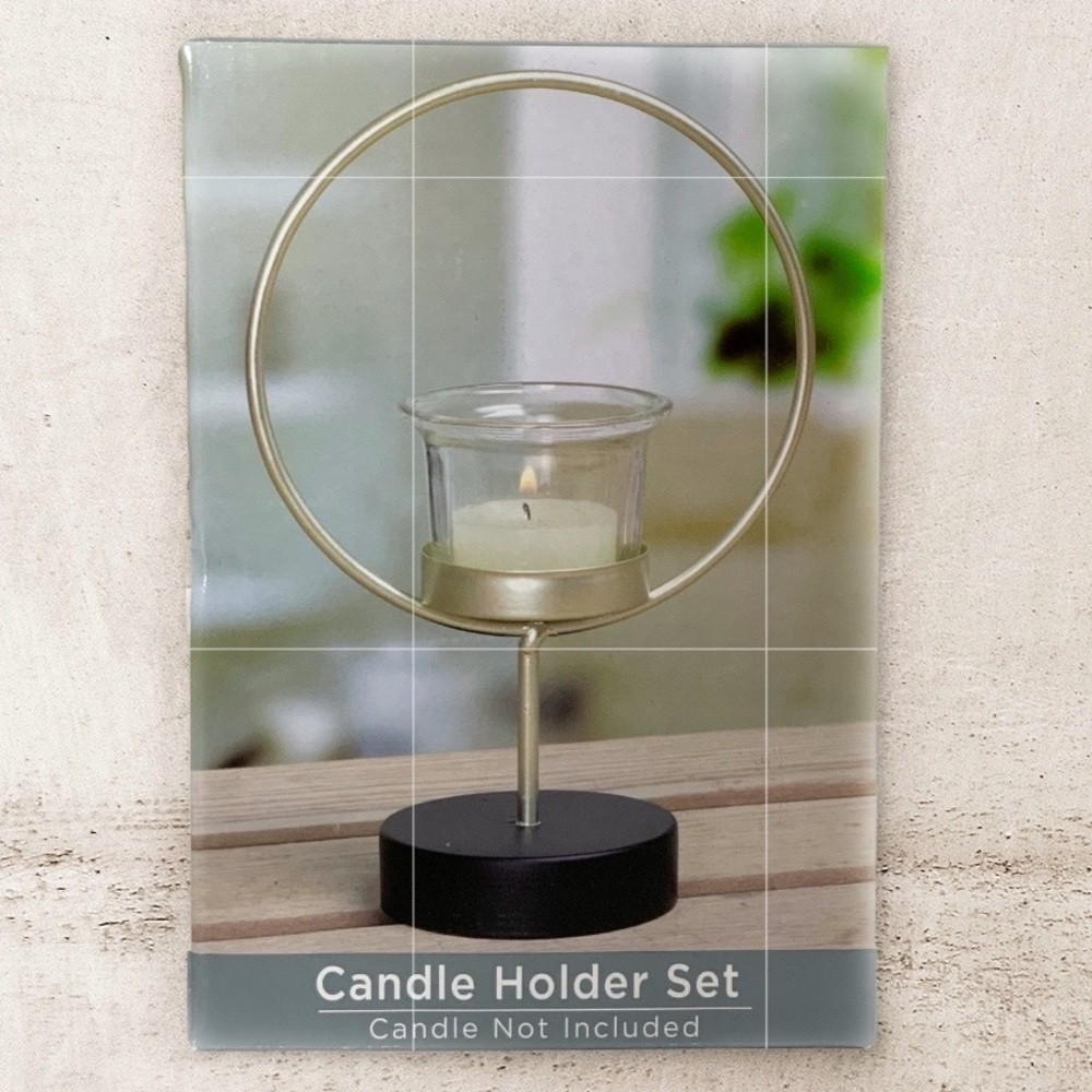 Candle Holder Set Tabletop Pedestal Minimalistic Geometric Classic Gold Black - Picture 6 of 13